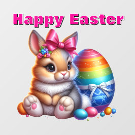 Vinilos Para Cristales Hermoso conejo con sopa y coloridos huevos de Pasc