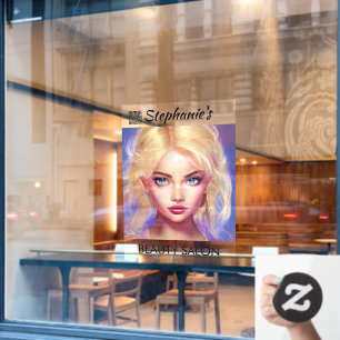 Vinilos Para Cristales Hermoso Salón de Belleza de Chica Rubia con Código