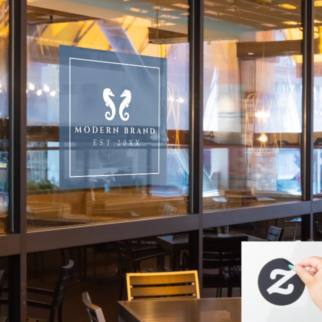 Vinilos Para Cristales Hipahorse costero azul moderno  (ventana del restaurante)