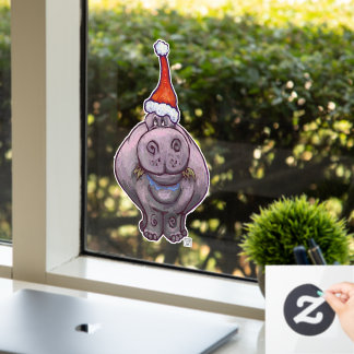 Vinilos Para Cristales Hippo en una ventana de Navidades de Santa Hat