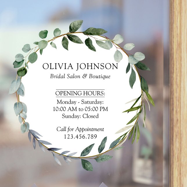 Vinilos Para Cristales Hojas de eucalipto verde acuarela horarios de aper (In situ)