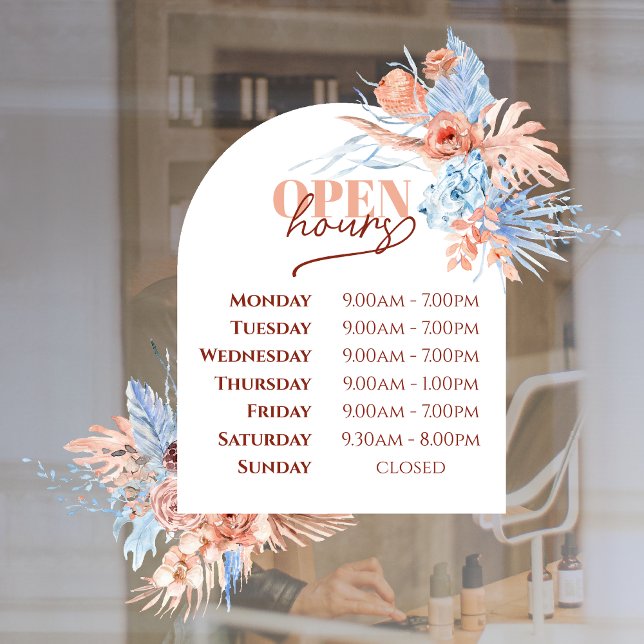 Vinilos Para Cristales Hojas tropicales y arca de horarios abiertos (Subido por el creador)