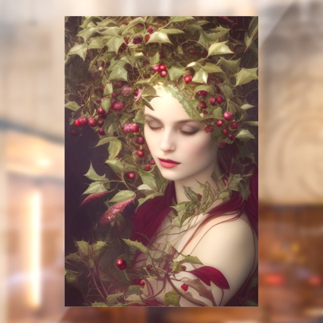 Vinilos Para Cristales Holly Berries Hermosa Mujer Navidad (Hoja 2)