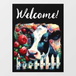 Vinilos Para Cristales Holstein Cow Picket Fence Red Roses Black Red