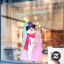 Vinilos Para Cristales Hombre De Nieve Moderno Y Árbol Rosa