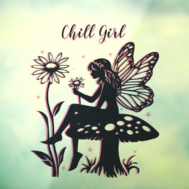 Vinilos Para Cristales Hongos y flores negras y rosadas