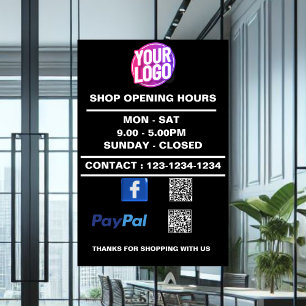 Vinilos Para Cristales Hora de apertura comercial con código QR de PayPal