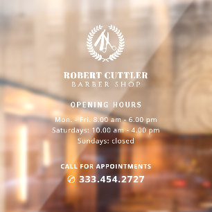 Vinilos Para Cristales Horario de apertura de la barbería con logotipo pe