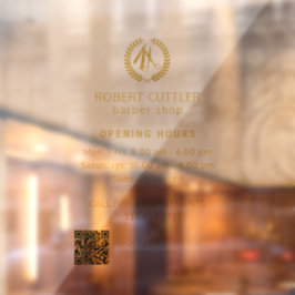 Vinilos Para Cristales Horario de apertura de la barbería logo dorado cód