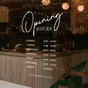 Vinilos Para Cristales Horario de apertura de negocio blanco script moder