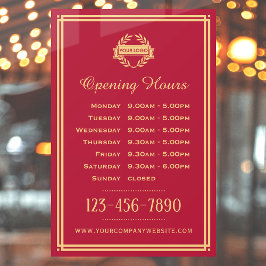 Vinilos Para Cristales Horario de Apertura Logo Empresarial Clásico Rojo
