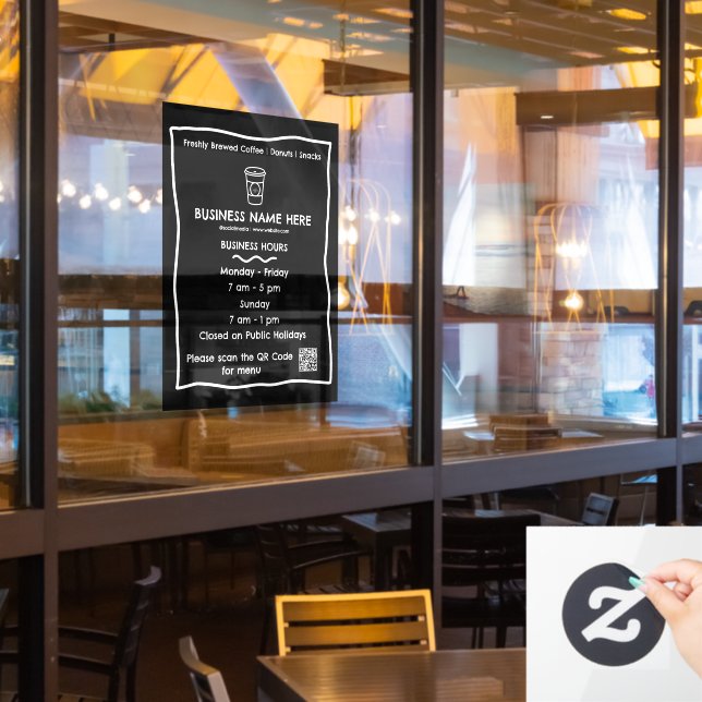 Vinilos Para Cristales Horario de atención del Black & White Cafe con cód (ventana del restaurante)