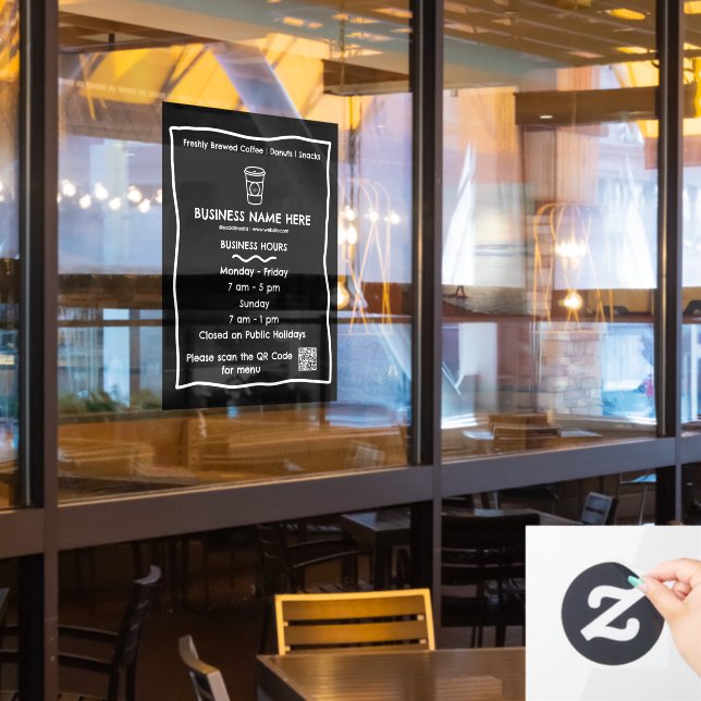 Vinilos Para Cristales Horario de atención del Cafe Black & White con cód (ventana del restaurante)