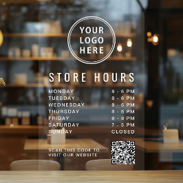 Vinilos Para Cristales Horario de Negocios Logo Código QR Letra Blanca