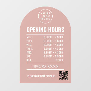 Vinilos Para Cristales Horarios De Apertura Con Código Qr Logo Dusty Rose