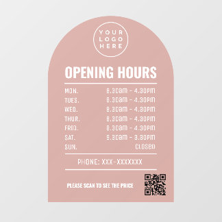 Vinilos Para Cristales Horarios De Apertura Con Código Qr Logo Dusty Rose