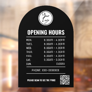 Vinilos Para Cristales Horarios De Apertura Con Código Qr Y Arco Negro