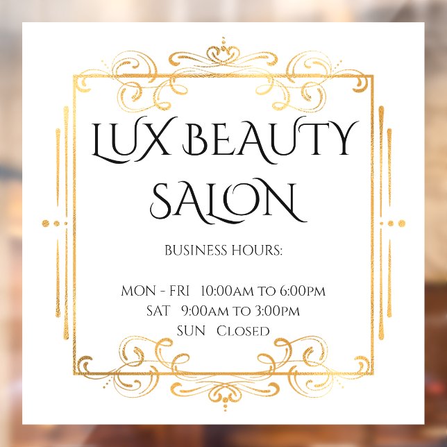 Vinilos Para Cristales Horas De Apertura Comercial Elegante Y Dorada (Hoja 2)