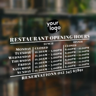 Vinilos Para Cristales Horas de apertura de almuerzo y cena con logotipo