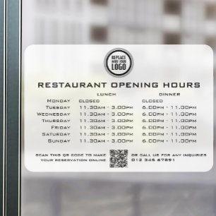 Vinilos Para Cristales Horas de apertura de almuerzo y cena personalizada