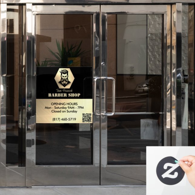 Vinilos Para Cristales Horas de apertura de Black&gold para la Barber Sho (Puerta de oficina)