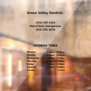 Vinilos Para Cristales Horas de apertura de la oficina de dentista