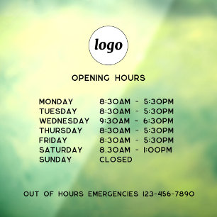 Vinilos Para Cristales Horas de apertura de negocio con logotipo y texto 
