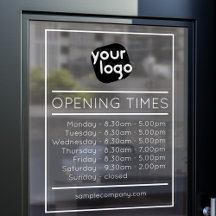 Horas de apertura de negocio con logotipo y texto 