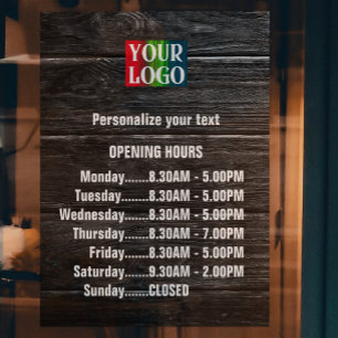 Vinilos Para Cristales Horas de apertura de negocio con texto y logotipo