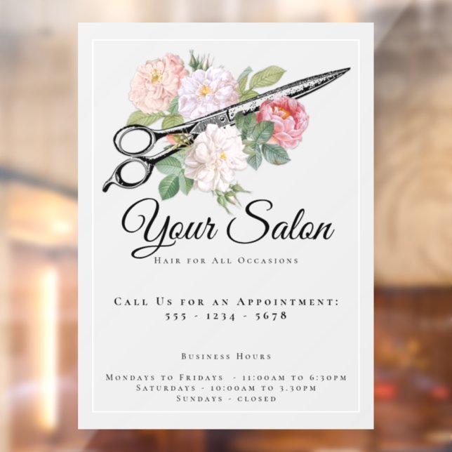 Vinilos Para Cristales Horas de apertura de salón de pelo rosas rosas ros (Hoja 2)