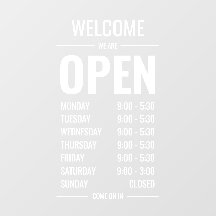 Horas de apertura de saludo en negrita de la tiend