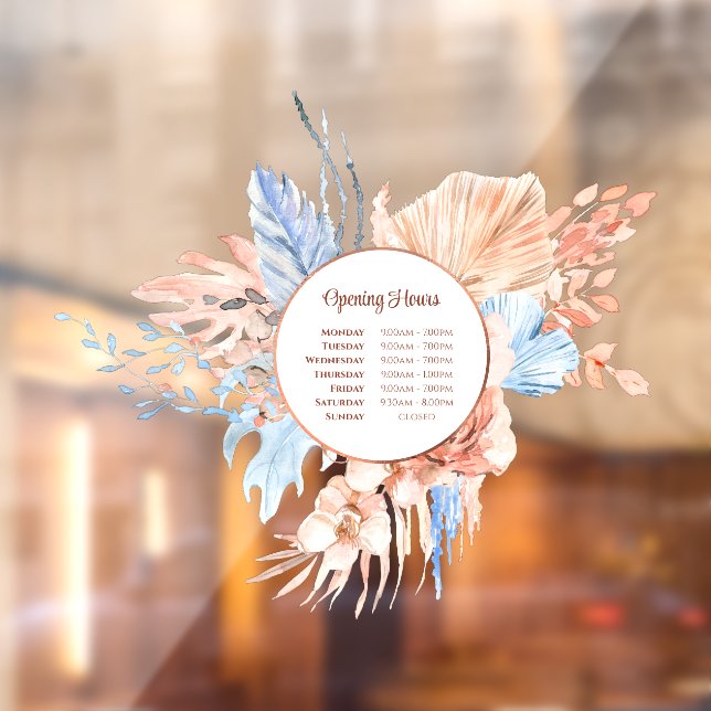 Vinilos Para Cristales Horas de apertura del ramo de melocotón y azul (Hoja 2)