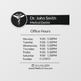 Vinilos Para Cristales Horas de apertura elegantes caduceo médico blanco