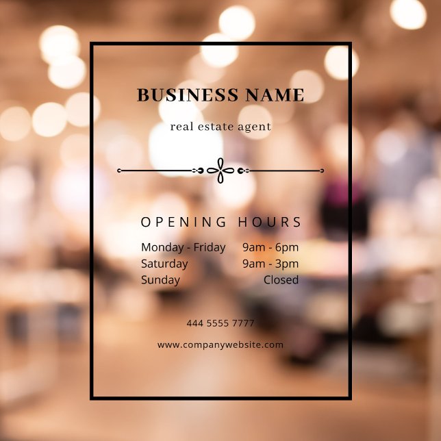 Vinilos Para Cristales Horas de apertura en negro de Professional Busines (Minimalist Black Business Sign with opening hours window decal)