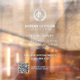 Vinilos Para Cristales Horas de apertura salón de barbería logotipo perso
