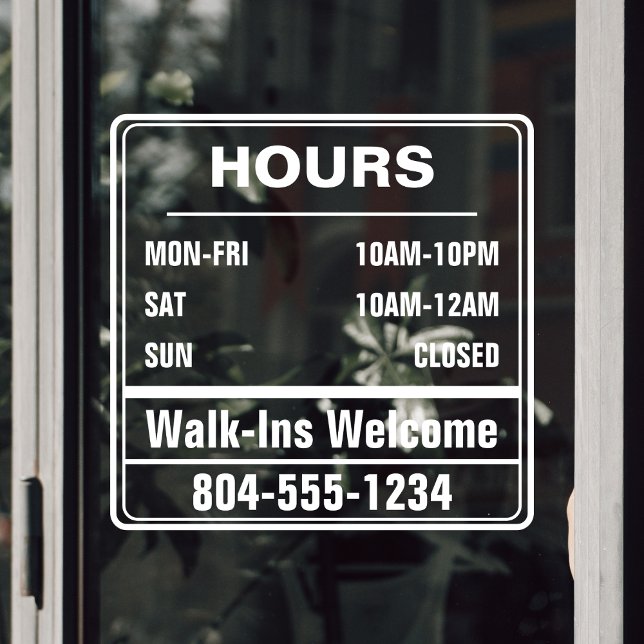 Vinilos Para Cristales Horas de operación Caminar en número de teléfono (store hours of operation transparent door sticker)