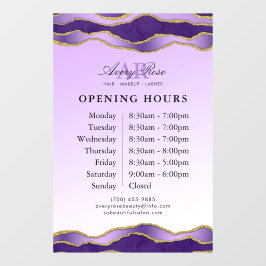 Vinilos Para Cristales Horas de Salón de Belleza Violet & Gold Marble Aga