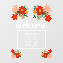 Vinilos Para Cristales horas de tienda bienvenida floral cling ventana