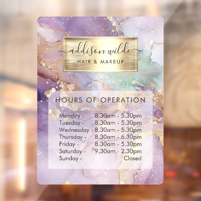 Vinilos Para Cristales Horas de trabajo Falso Oro Acuarela Purpurina Lila (Hoja 2)