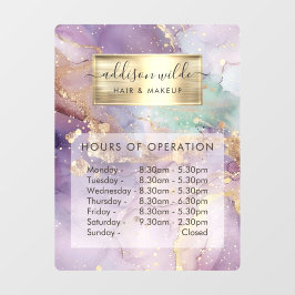 Vinilos Para Cristales Horas de trabajo Falso Oro Acuarela Purpurina Lila