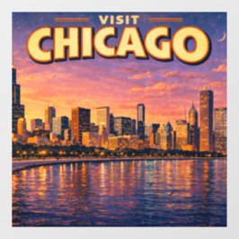 Vinilos Para Cristales horizonte de Chicago y lago Michigan al atardecer