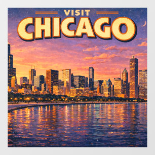 Vinilos Para Cristales horizonte de Chicago y lago Michigan al atardecer