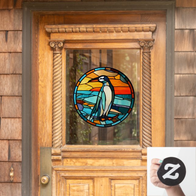 Vinilos Para Cristales Ice Blue Penguin Sunset Faux Stained Glass (Puerta de casa)