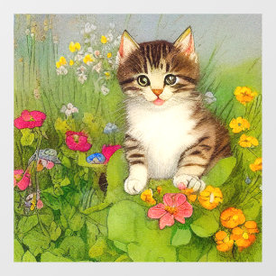 Vinilos Para Cristales Ilustracion de gato sonriente vintage