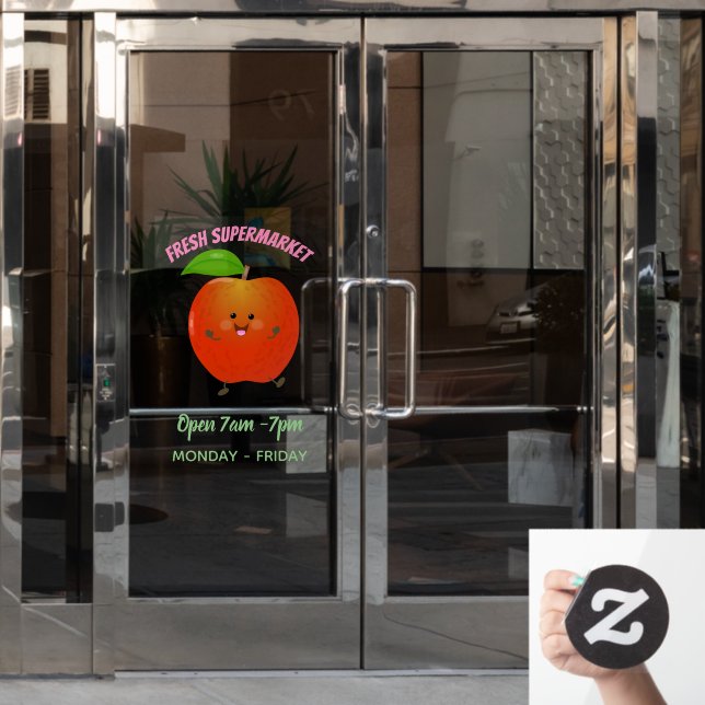 Vinilos Para Cristales Ilustracion personalizado de manzana bailando a la (Puerta de oficina)