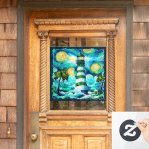 Vinilos Para Cristales Impresionante faro tropical estilo Van Gogh