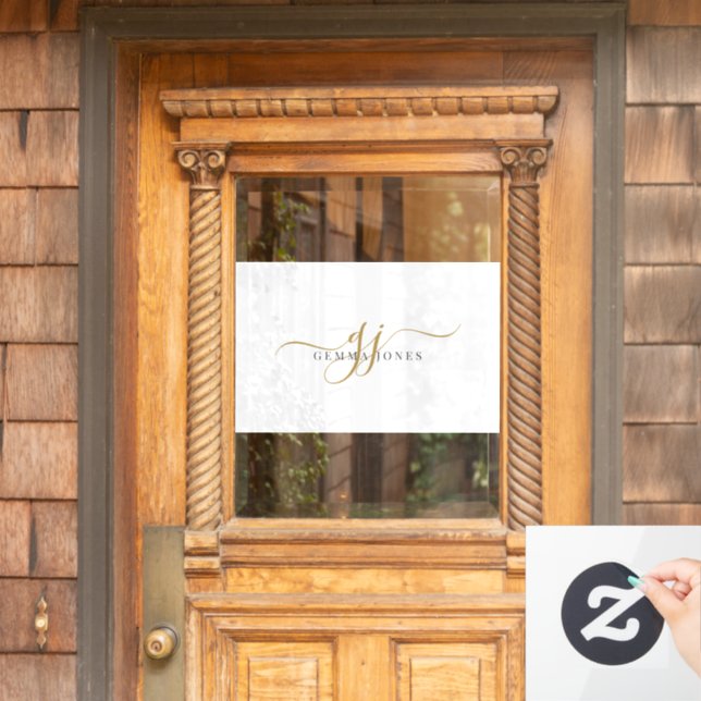 Vinilos Para Cristales Iniciales con guión dorado Monograma Blanco Minima (Puerta de casa)