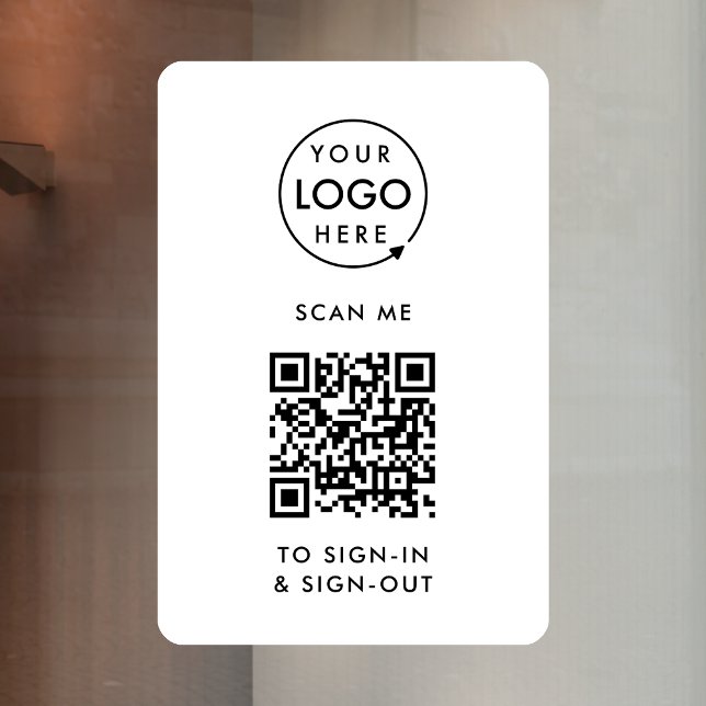 Vinilos Para Cristales Inicio de sesión con código QR | Recepción de empl (Interactive QR code sign-in  sign-out vinyl decal window cling with your company logo.)