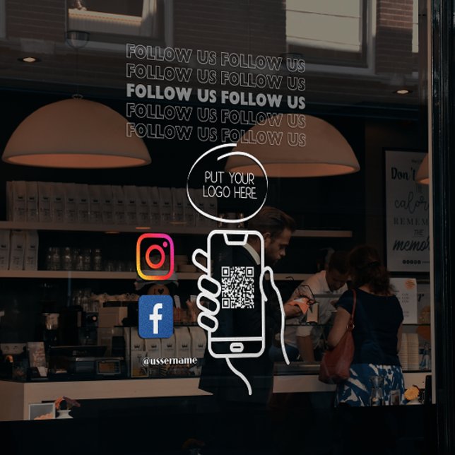 Vinilos Para Cristales Instagram Síguenos Código Qr Blanco (Instagram Follow Us Qr Code White Window Cling)