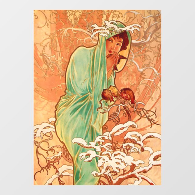 Vinilos Para Cristales Invierno Art Nouveau de Alphonse Mucha (Hoja)